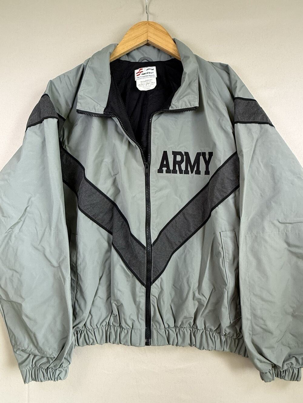 US Army PFU Jacket Medium Short Gray Black Nylon Military Training Windbreaker